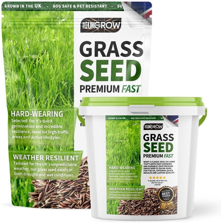Fast Grass Seed by UK Grow: Quick-Germinating, Lush UK Lawn Solution - All Seasons (Bag, 2 Litre)