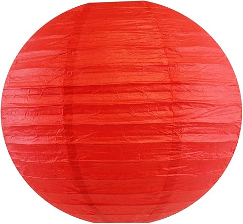 Miniatura 2 de Linterna de papel redonda roja de 8 pulgadas, pantalla colgante china japonesa (juego de 5, rojo)