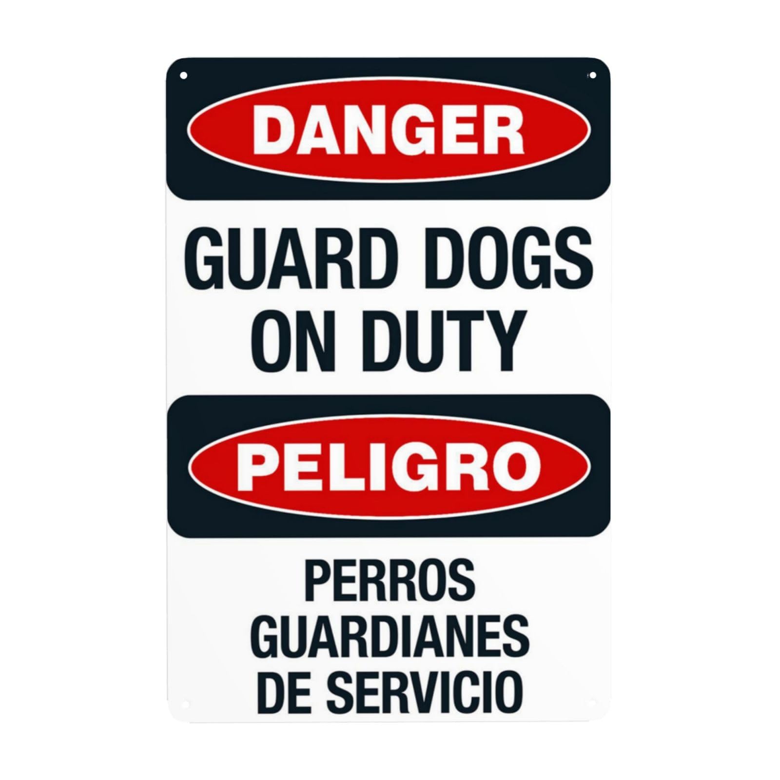 Bilingual On-duty Guard Dog Warning Sign, Yard Outdoor Multilingual Safety Reminder 8x12 Inch
