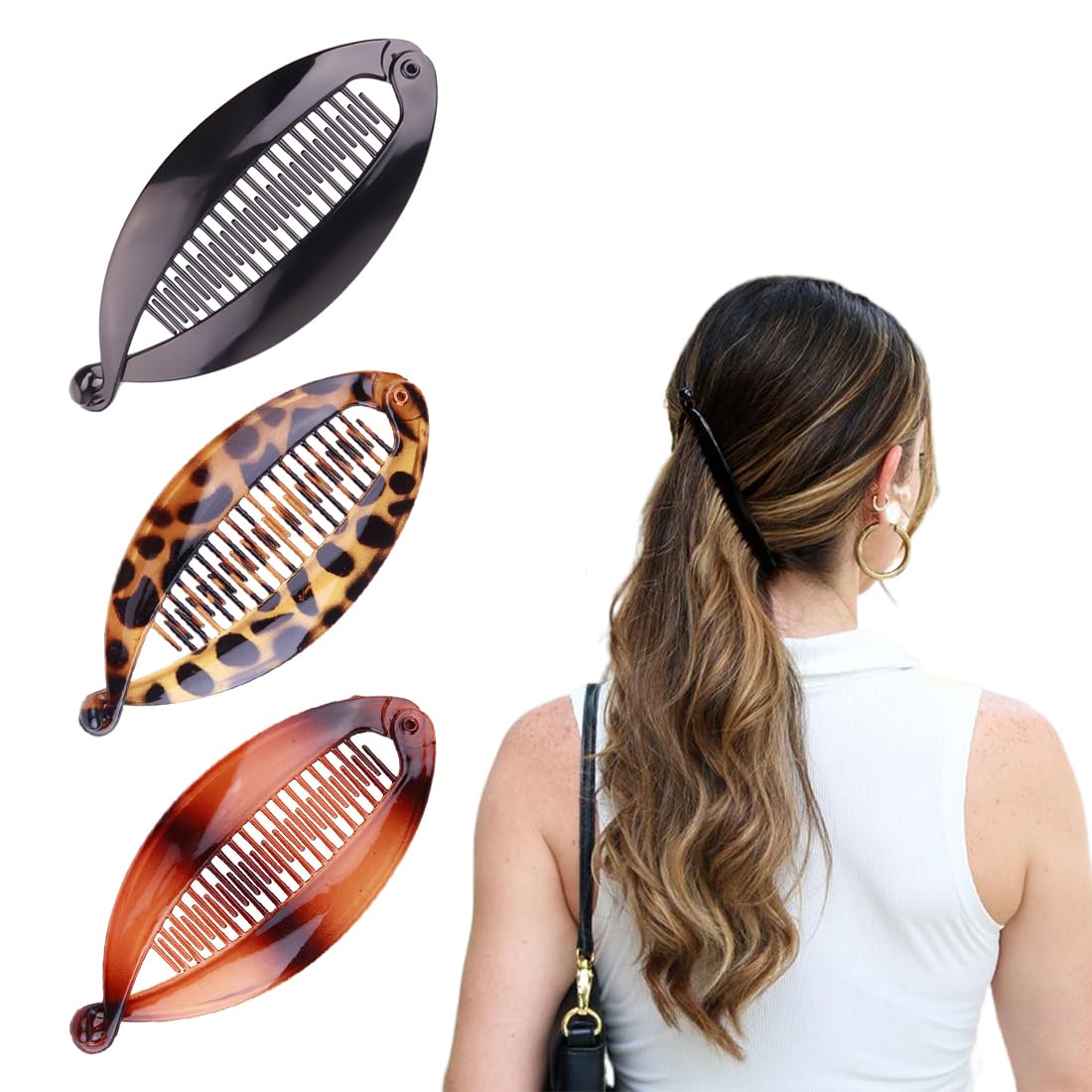 TPZORJX 6 Stück Banana Clips - Haarklammern Mit Fischdesign In Bunten Farben, Für Lange Haare, Damen & Mädchen