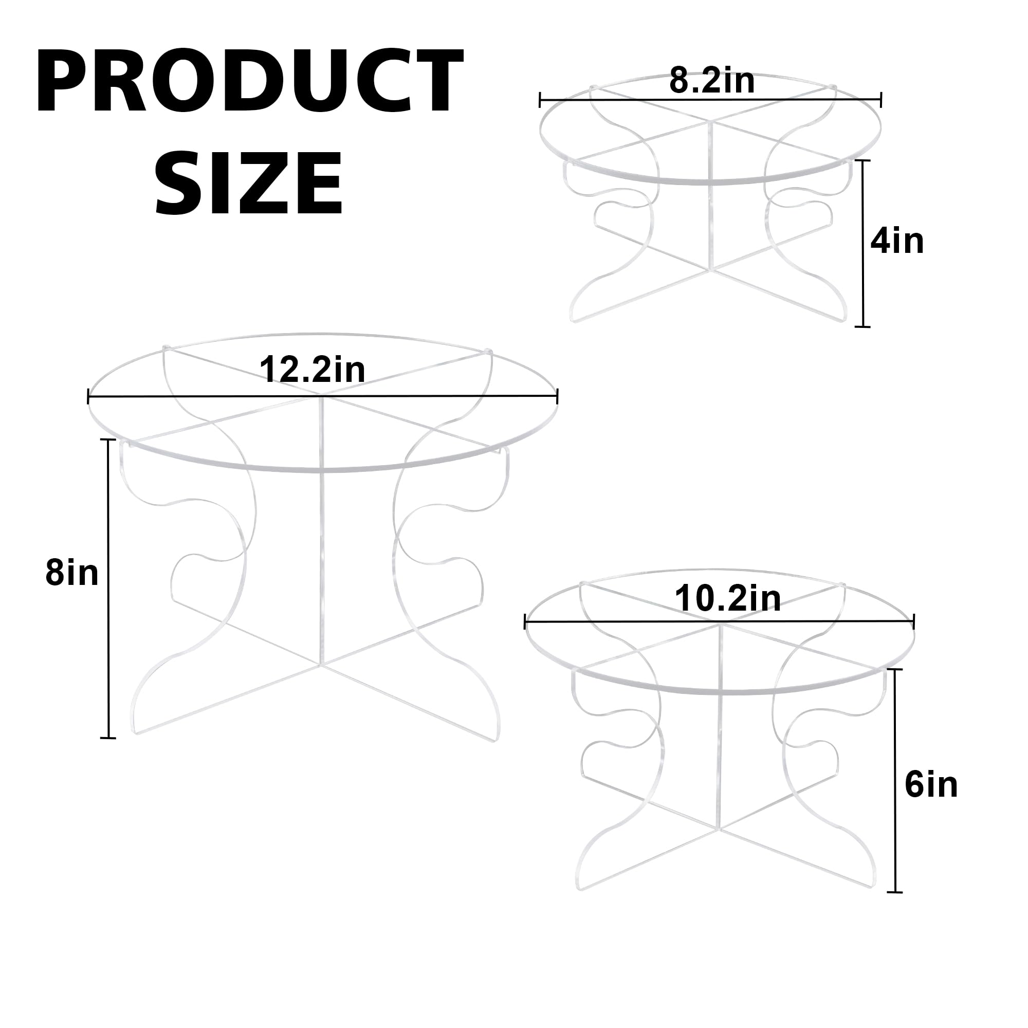 YestBuy Cake Stand, 3 Sets Clear Cake Stands for Party, Cake Holder for 6/8/10/12 Inch Cakes, Round Cake Pedestal Stand?Acrylic Serving Plate Tray for Cupcakes, Desserts?Food?Pastry