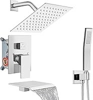 Vista 27 de Midanya Sistema de Ducha con Caño de Bañera, Juego de Grifería de Ducha para Bañera con Cabezal de Lluvia Cuadrado y Rociador de Mano Montaje