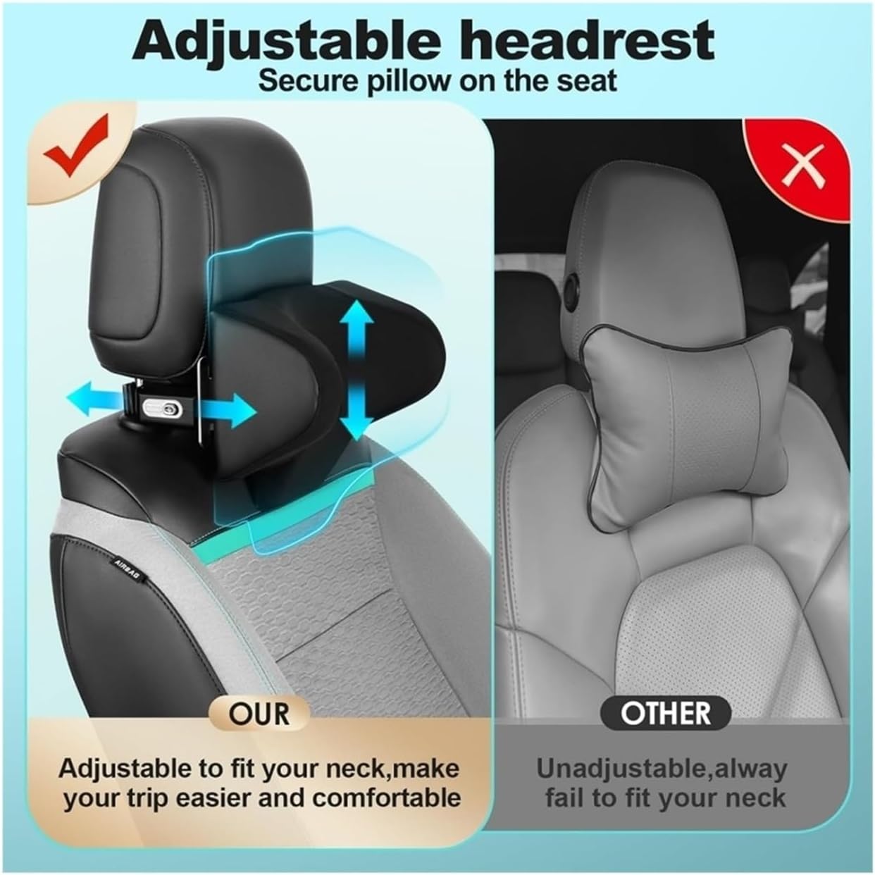Universally Fit Car Headrest Neck Pillow Adjustable Multi-use Seat Head Support with Hook Tablet Holder Compatible for BMW