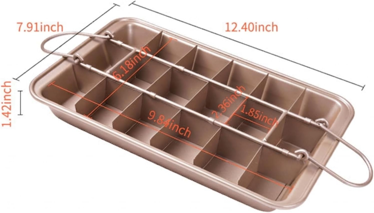 Brownie Pan with Dividers, 2 Pack 18-Slot Non-Stick Carbon Steel Baking Tray, All Edges Square Brownie Pan with 3-Piece Blue Spatula Set, for Oven Baking Cakes and Pizza