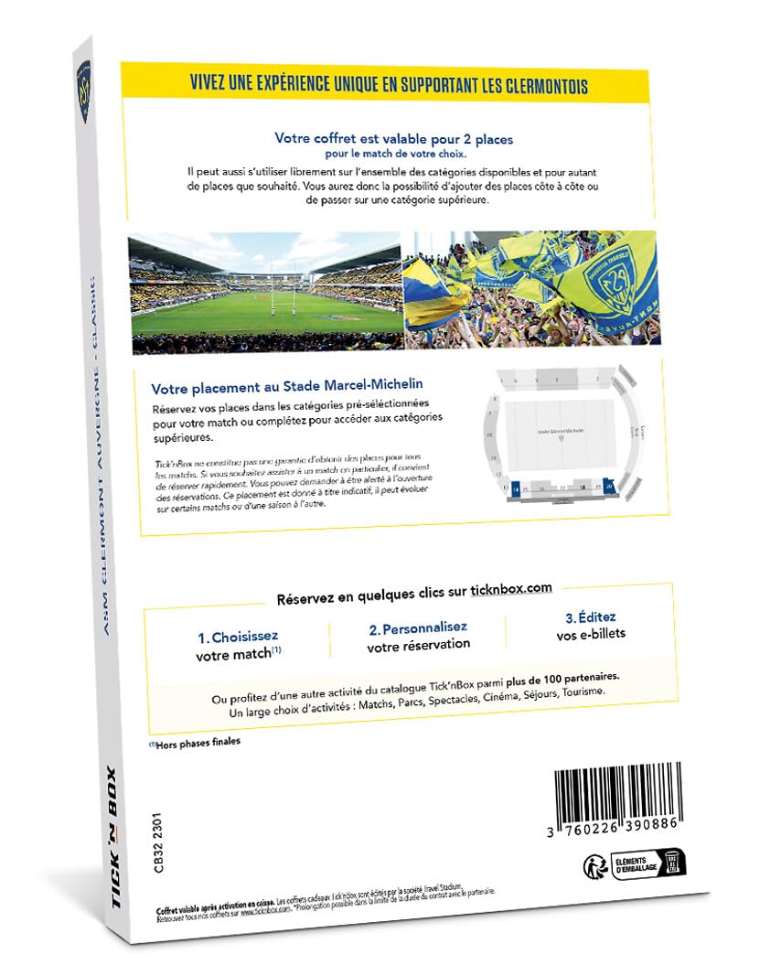 Wonderbox Connect Coffret Cadeau ASM Clermont Auvergne Classic 2 places 1 match au choix 15 matchs par an valable tous les matchs domicile validité 27 mois