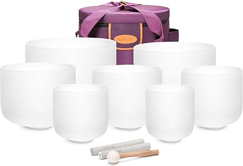 TOPFUND F Note - Cuenco de cristal para cantar chakras de corazón de 10 pulgadas con estuche de transporte resistente y golpeador de gamuza