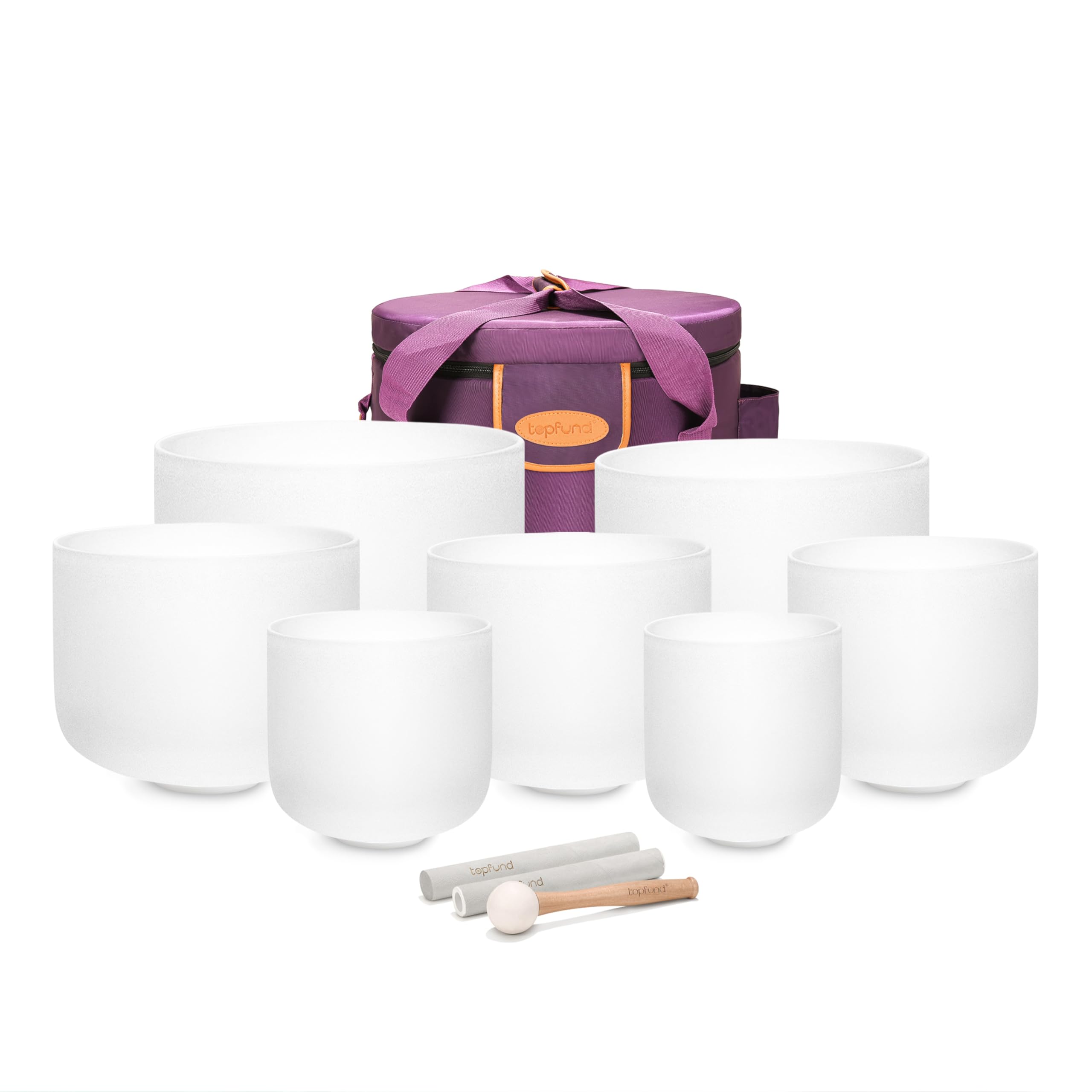 TOPFUND 6-12 inch Chakra Set of 7 Crystal Singing Bowls with Heavy Duty Carrying Case and Mallets