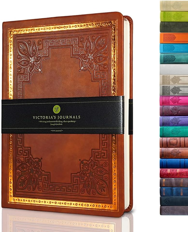 VICTORIA'S JOURNALS Leatherette Vintage Journal Hard Cover Lined Notebook Old Looking Travel Diary, A5 Size 5.7'' x 8.1''
