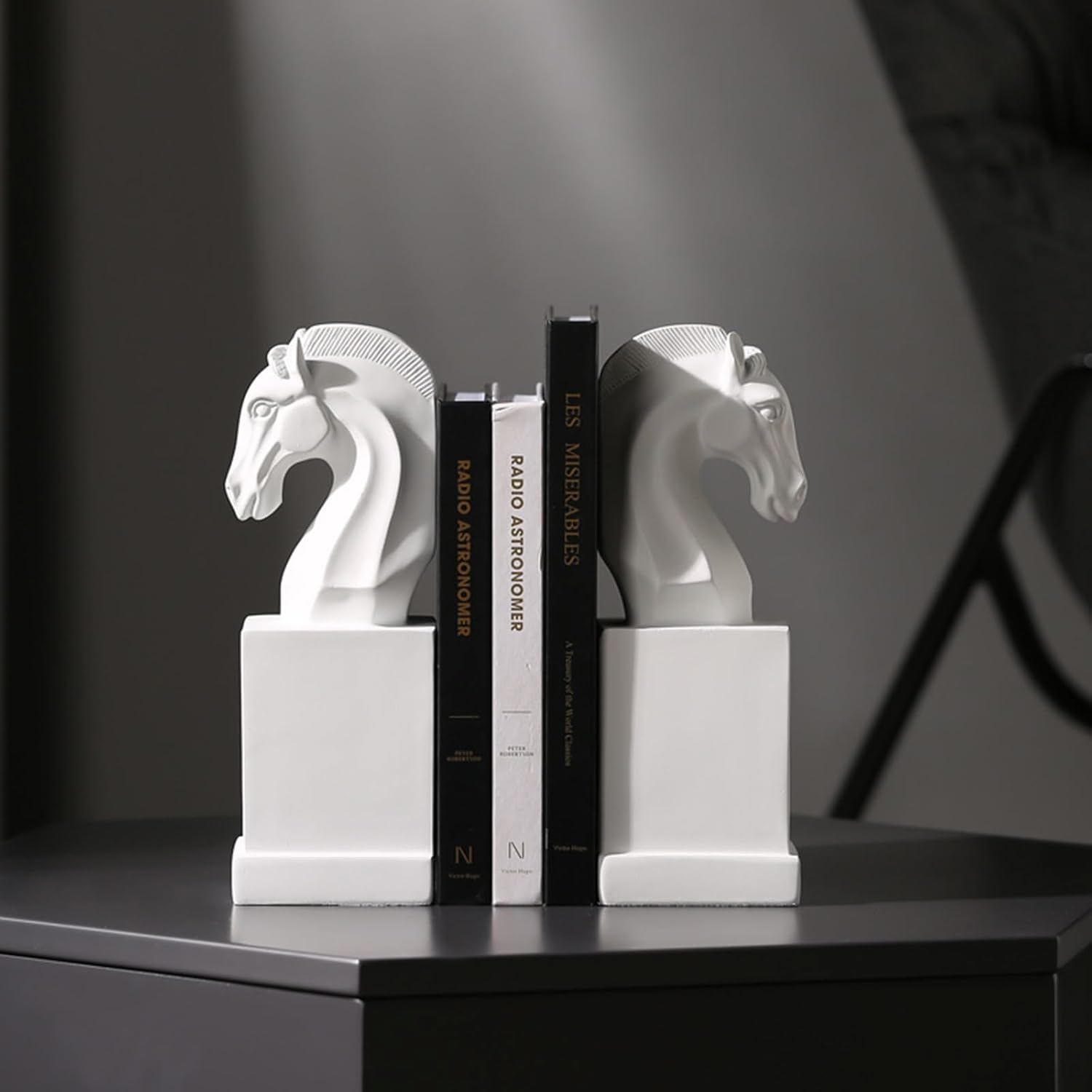 Decorative Horse Head Bookends, White Resin, 9.8L x 3.1W x 9.8H inches, Set of 2