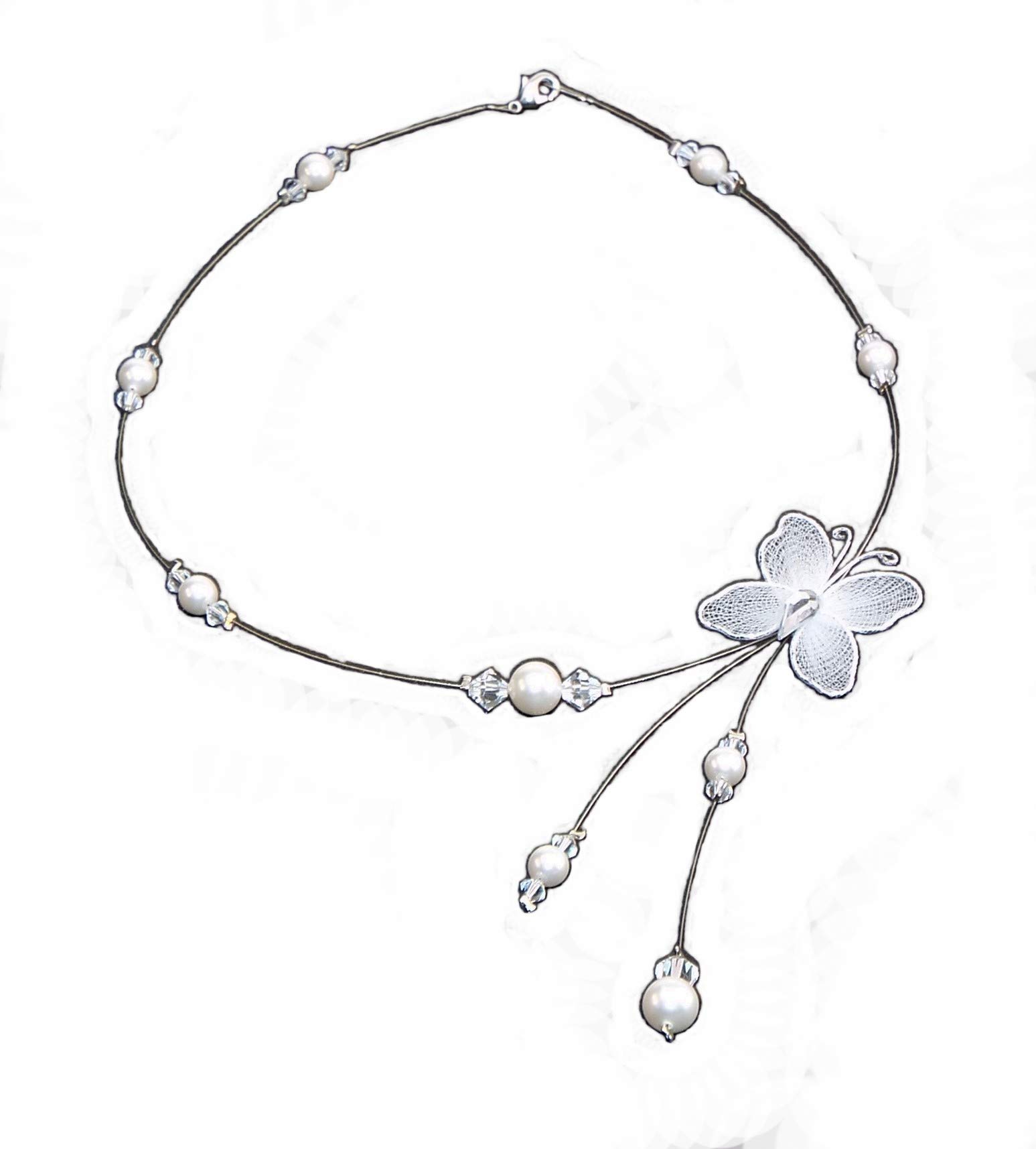 Parure petit papillon N°2 blanc et cristal - Bijoux mariage - Cristal