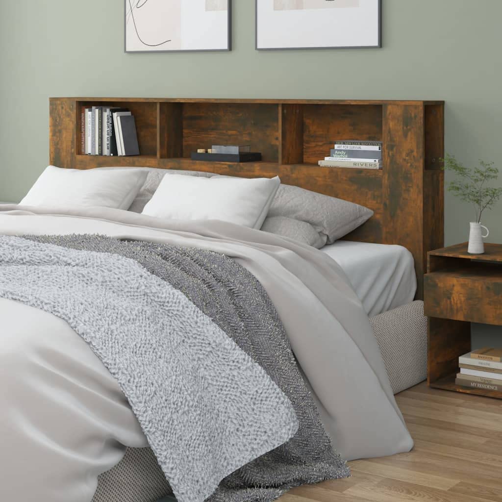 vidaXL Headboard Cabinet Home Indoor Bedroom Bookcase Headboard Cabinet Wooden Storage Bed Backboard Footboard Furniture Bed Accessory Smoked Oak - Image 2
