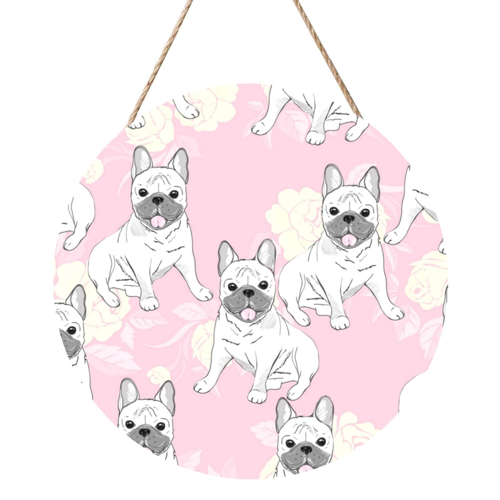 InOmak Cute French Bulldog, Round Wood Panel Painting 12 in, Wall Hanging Painting For Home