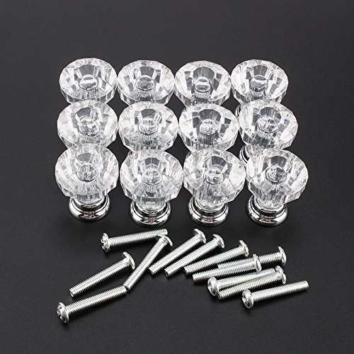 12 pçs puxadores de gaveta de vidro de cristal, 25 mm formato de diamante maçaneta puxador para armá