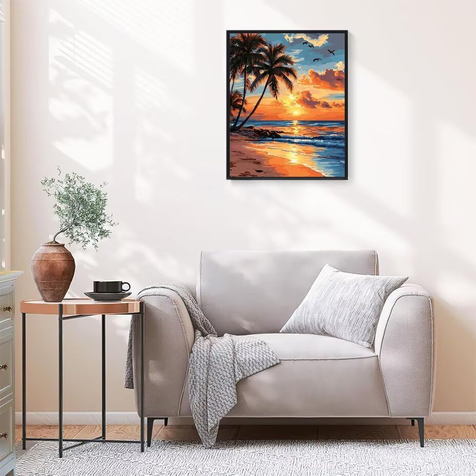 Pintar por Numeros Adultos Mar y Puesta de Sol Atardecer Cuadro Acrilico sin Marco 80x100cm 2