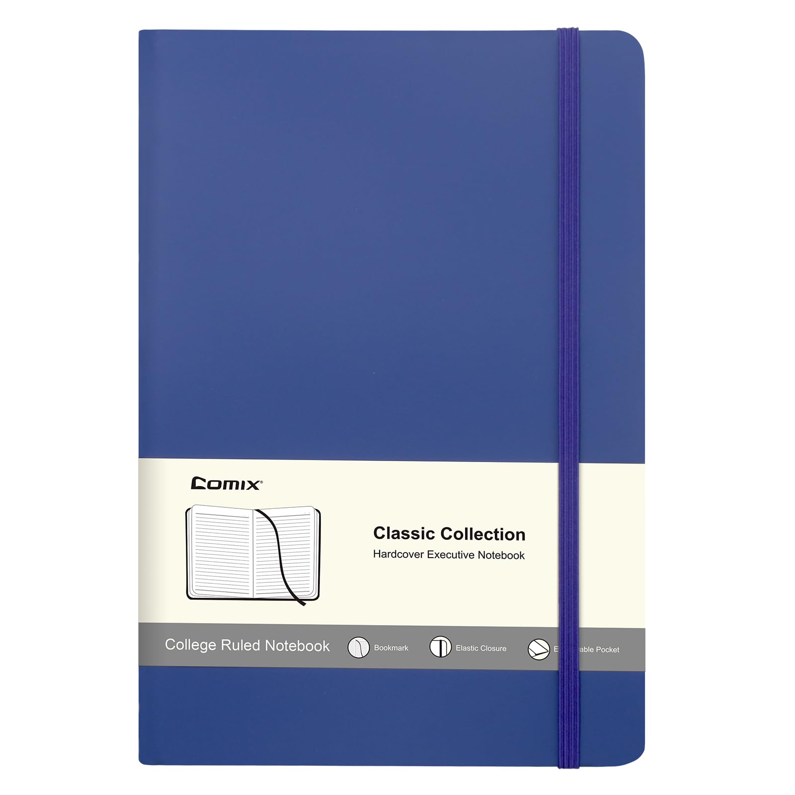 Comix Lined Journal Notebooks, 240 Pages, 5.5 x 8.3 inch, Navy Blue, A5 Medium Hardcover Notebooks, Classic College Ruled Notebooks for Writing