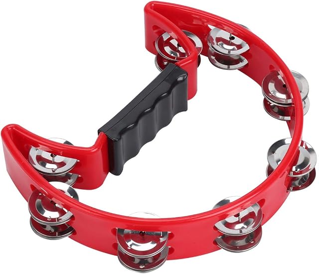Queiting Tambourine Handheld Half Moon Percussion Shaker Instrument Plastic Musical Percussion for Children Adults Bands Musicians Musical Classes Red