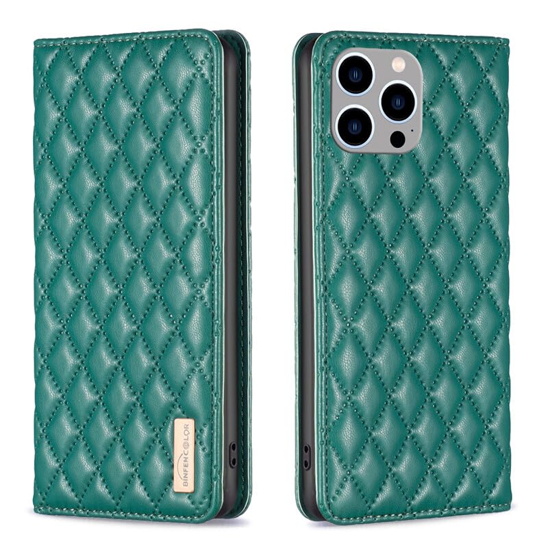 Étui portefeuille iPhone 16 Plus vert en cuir antichoc finitions premium