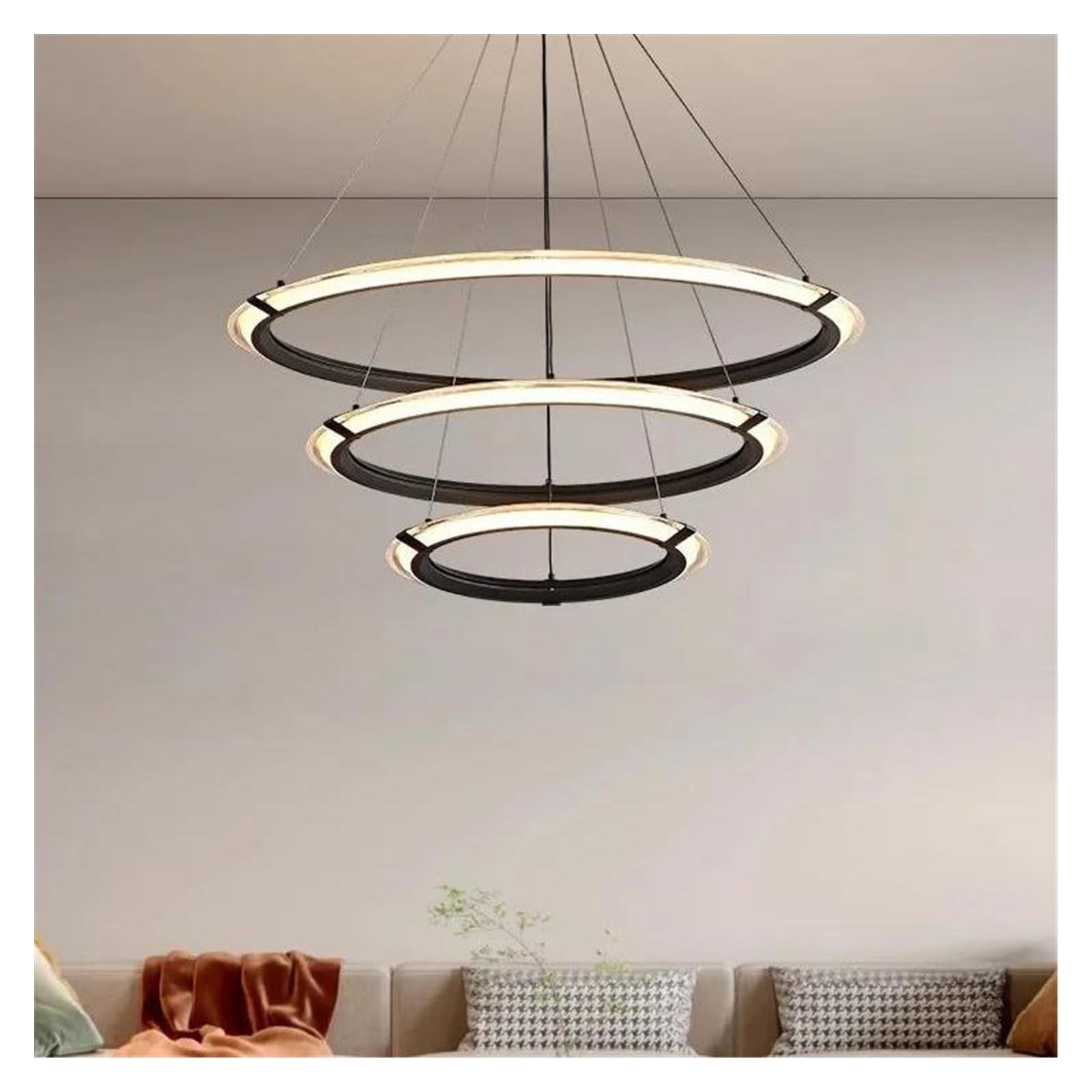 Genérico Lámpara de techo moderna círculo negro, iluminación decorativa for sala estar, comedor y dormitorio, personalizable(Changeable,CD80-60-40CM)