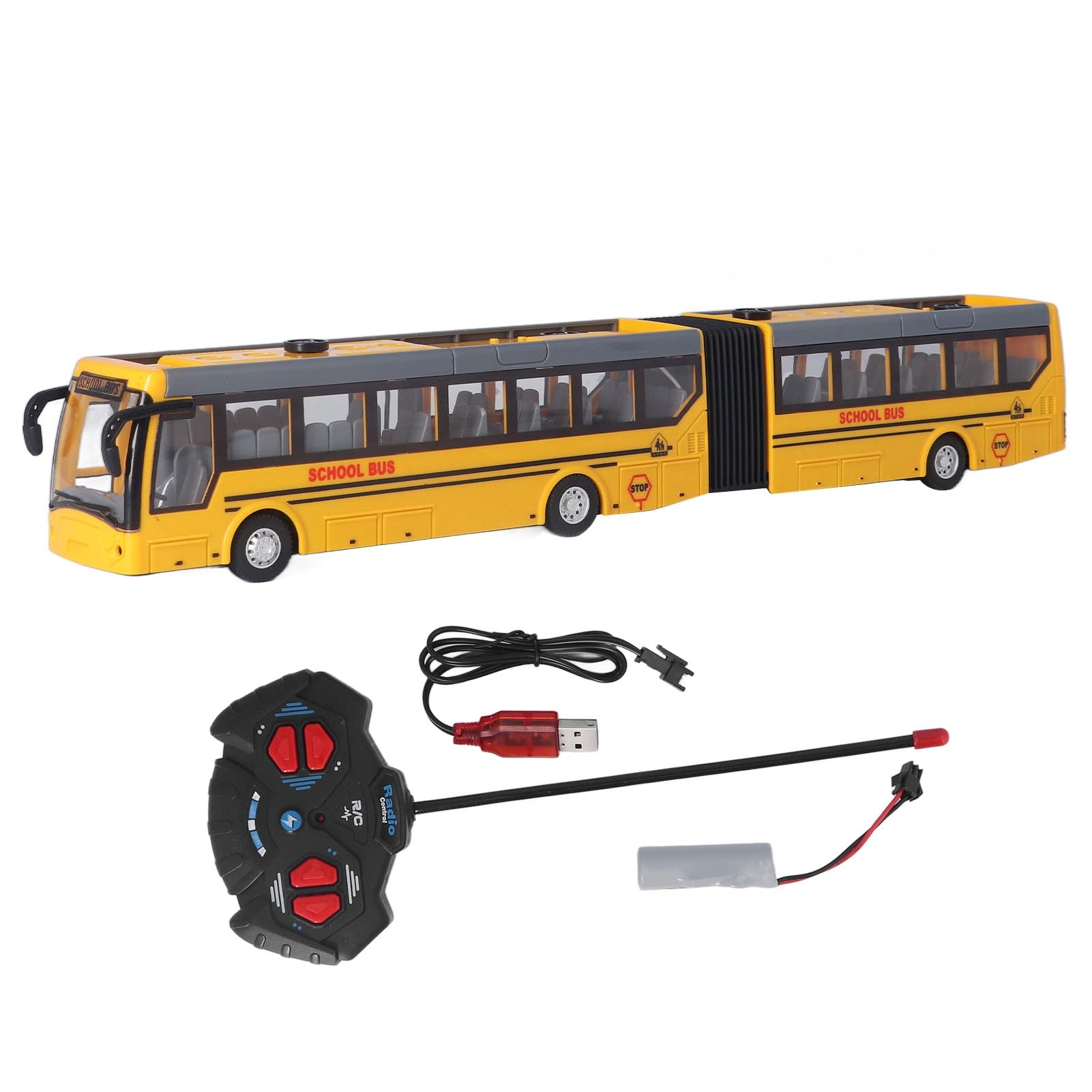 Jouet de bus scolaire télécommandé à l'échelle 1:32, avant, arrière, tourner à gauche et à droite, bus télécommandé pour apprendre les enfants (jaune)