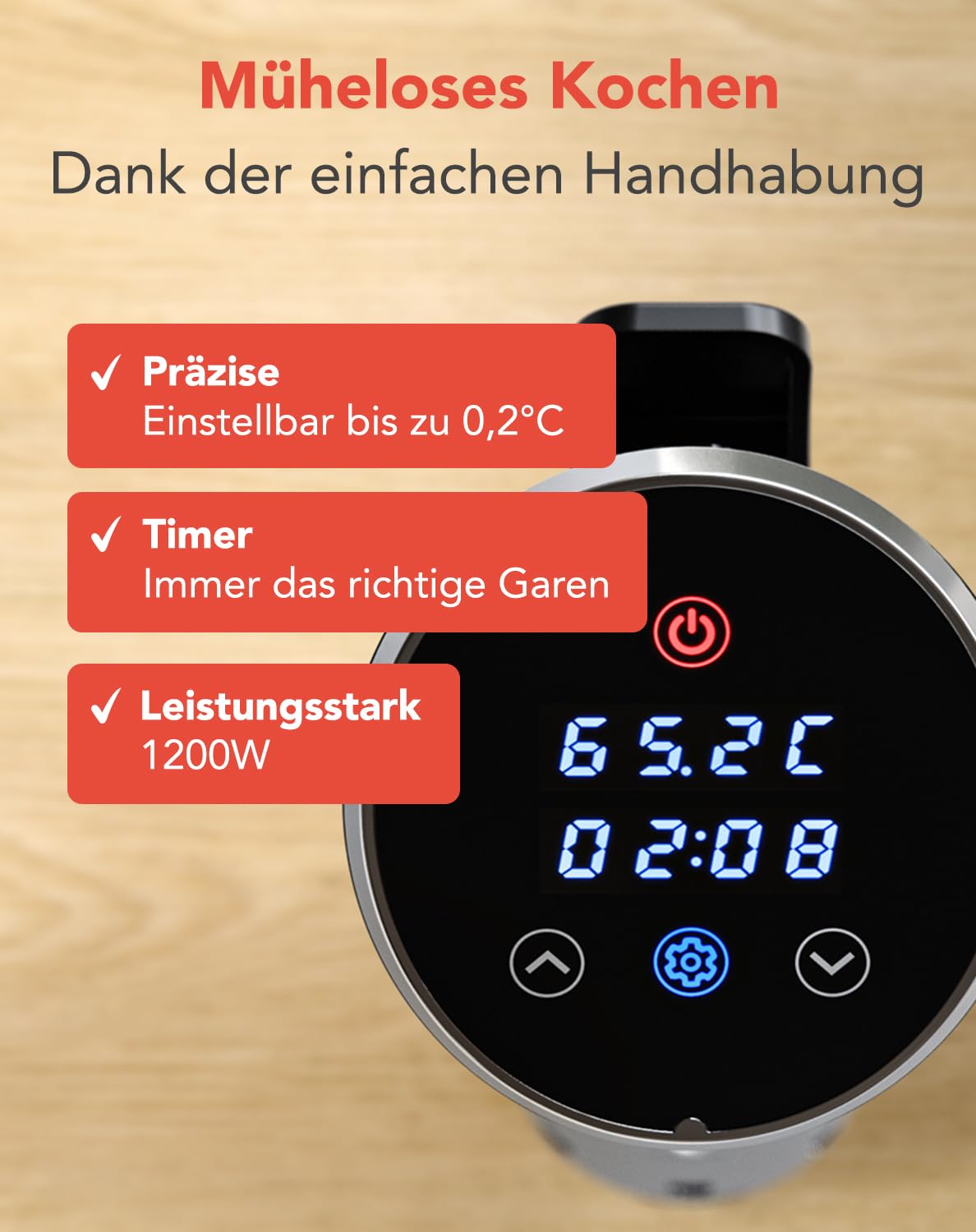 KitchenBrothers Sous Vide Garer - Sous Vide Stick - Sous Vide Stab - Sous Vide Set - Suvit Garer - Suvide Garer - 0 Bis 95℃, Einstellbar Pro 0,2℃ - Timerfunktion - Alarm - 1200W