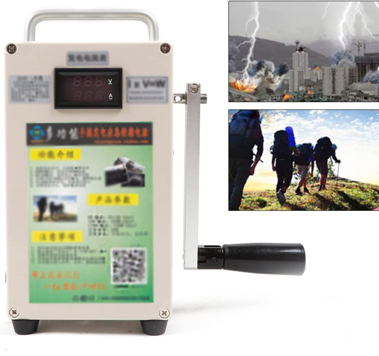Generatore a manovella portatile,Dotato di luce di emergenza super luminosa,Batteria al litio da 65 Wh,Uscita USB,Supporto della carica del pannello solare,220V