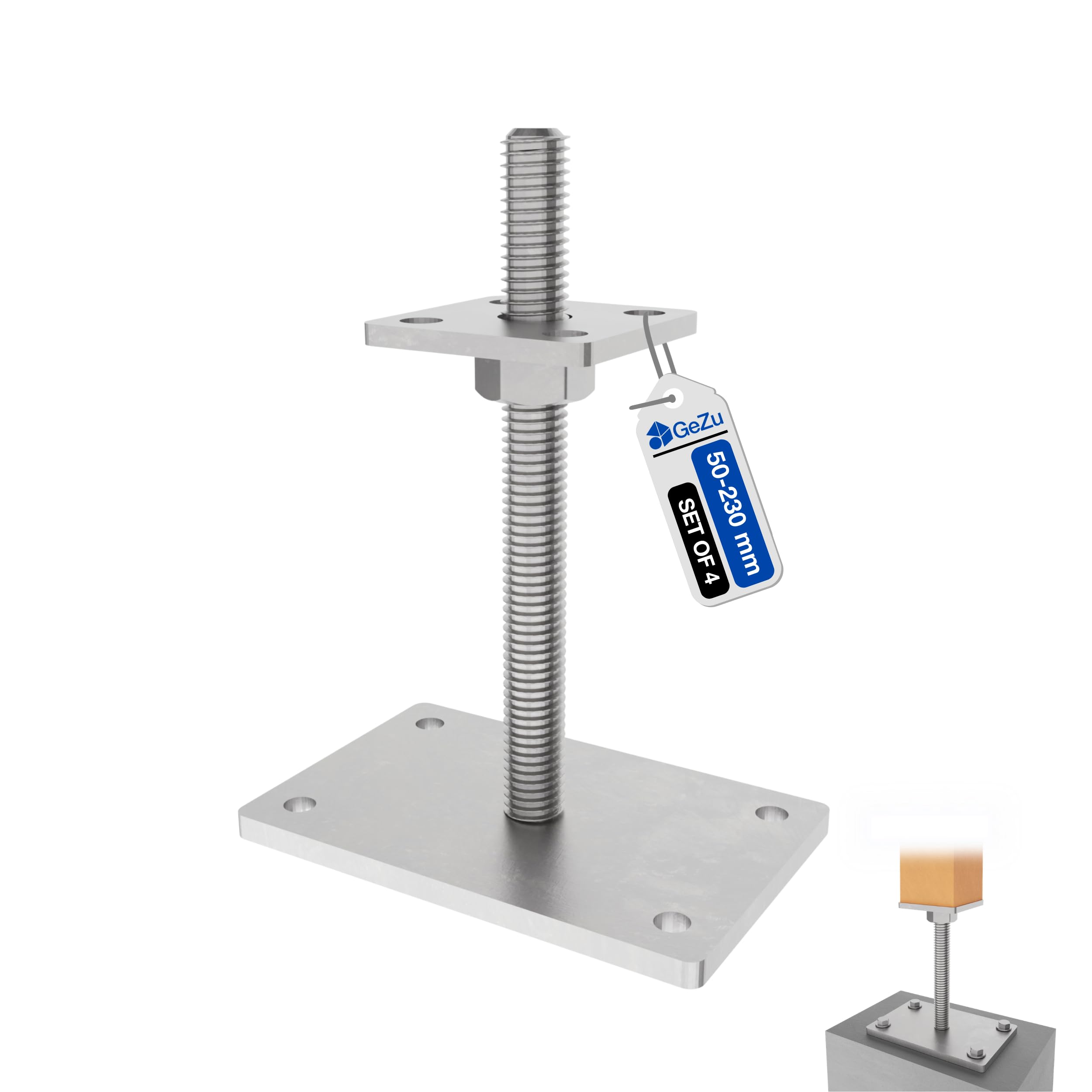 GeZu Impex Adjustable Post Support 70 x 70 mm Electroplated Set of 4 height adjust holder elevated base — view 83