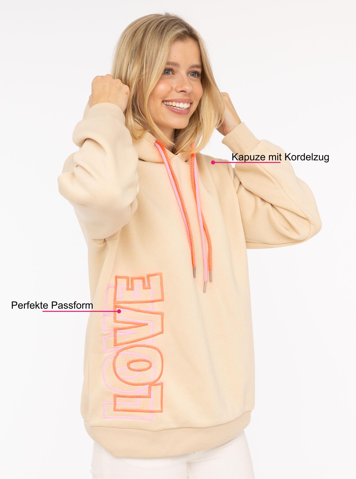 Zwillingsherz Damen Hoodie mit Kapuze – Kuscheliger Oversize Kapuzenpullover – Weicher Sweatshirt Pullover für Frauen Aufdruck – Stylischer Look für Frühling, Herbst & Winter – Loungewear Mode Love
