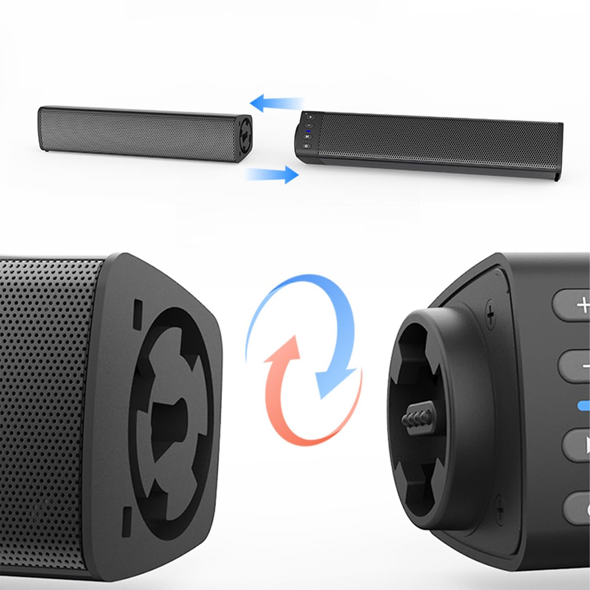 Soundbar per TV, Soundbar Bluetooth 2 in 1, altoparlanti per PC da 20 W, soundbar con USB, TF, FM, TWS, RCA e AUX, 4 altoparlanti, batteria 2000 mAh, RCA