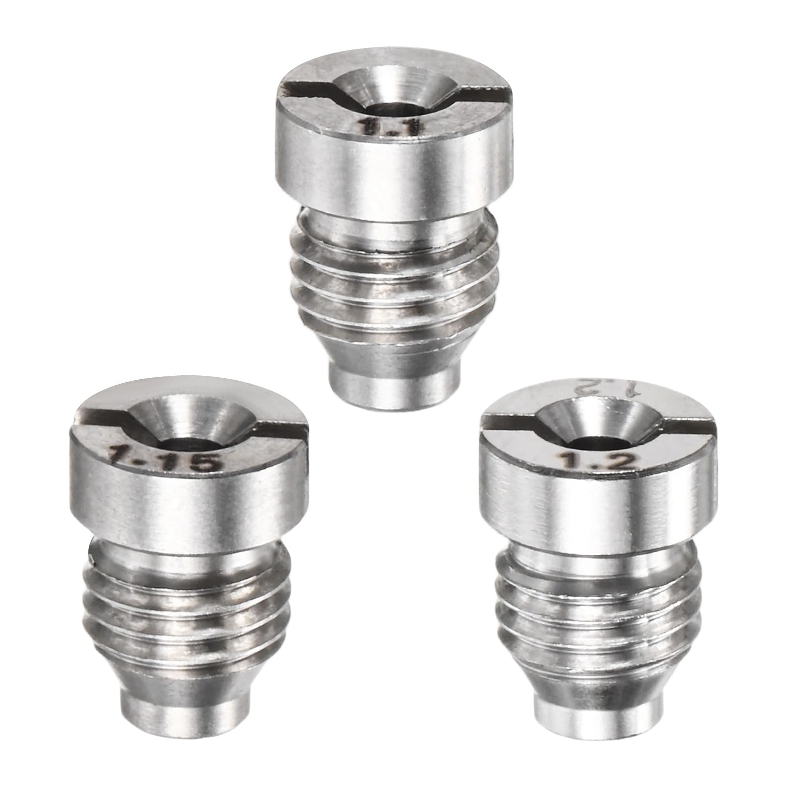 M METERXITY 3-Pack Foam Cannon Orifice Nozzle Tips, 1.1/1.15/1.2 mm Stainless Steel Replacement Thread Nozzle for Car Wash/Garden Hose Use/Snow Lather Lance, Universal Thread Tips [Silver]