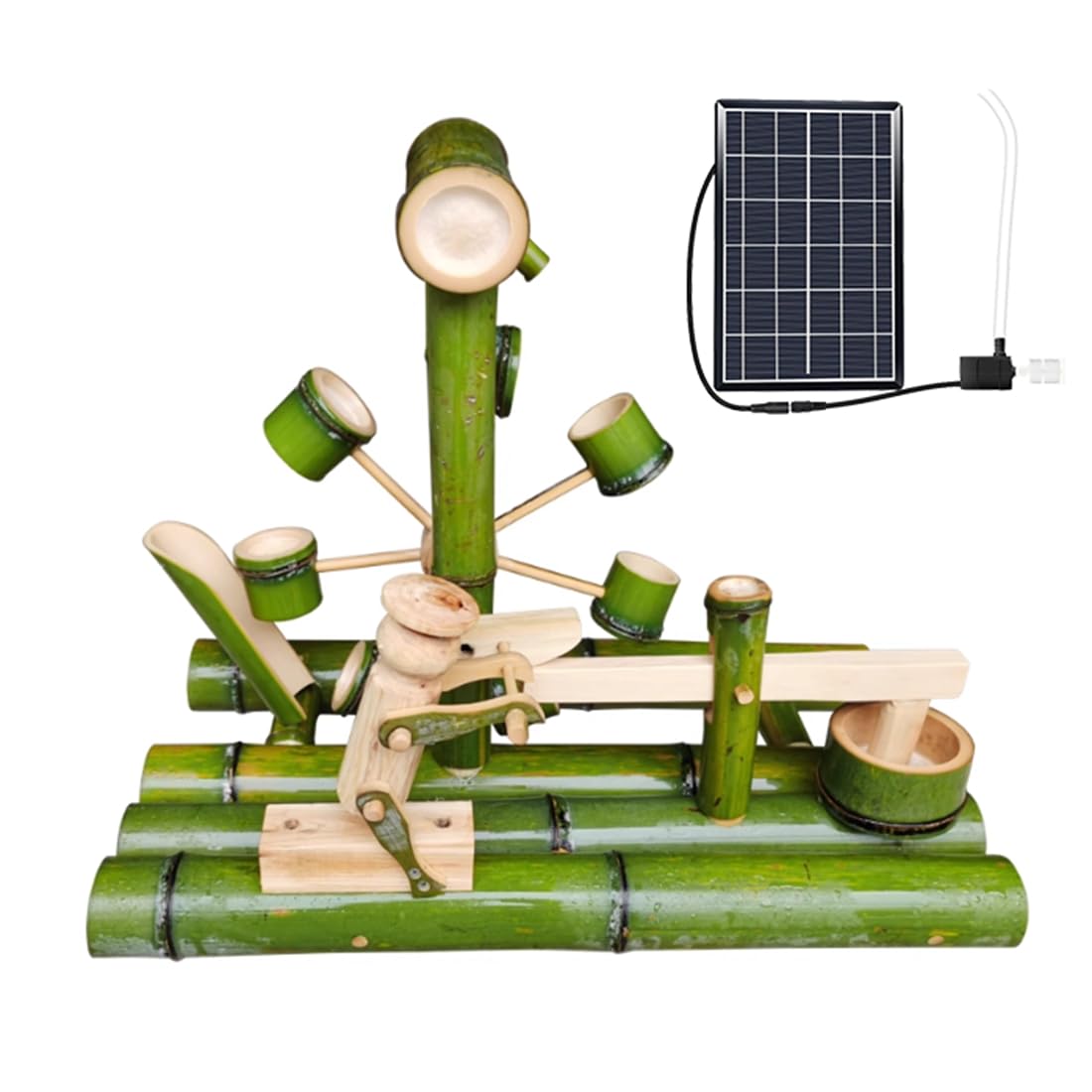 asdchZen Bamboo Accents Garden Fountain,Outdoor Freestanding Fountains Outdoor Water Fountain With Solar Panels And Water Pump, Diy Indoor/Outdoor Zen Garden