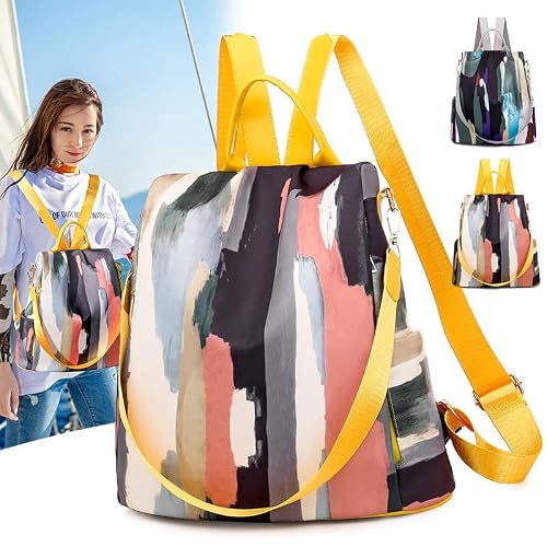 Miniatura 7 de Volumoon Mochila Antirrobo Mujer, Casual Mochila Mujer, Bolso Mochila Mujer Impermeable De Nylon, Impresión De Moda Bolsas De Hombro Mochila Escolar, Trabajo Mochila Casual Viaje Backpack Amarillo