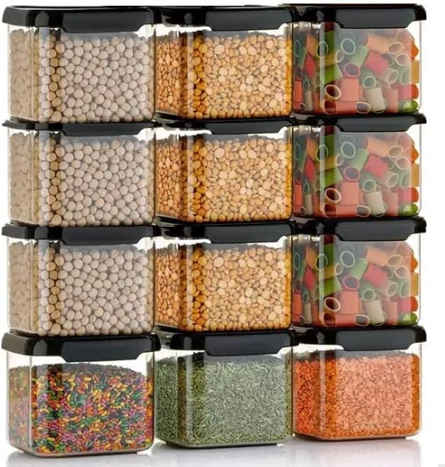 Rylan Plastic Air Tight Containers For Kitchen Organizer Storage Set, Kitchen Accessories Items Kitchen Storage Set Pantry Organization And Kitchen Storage (500 Ml Pack Of 4), Black