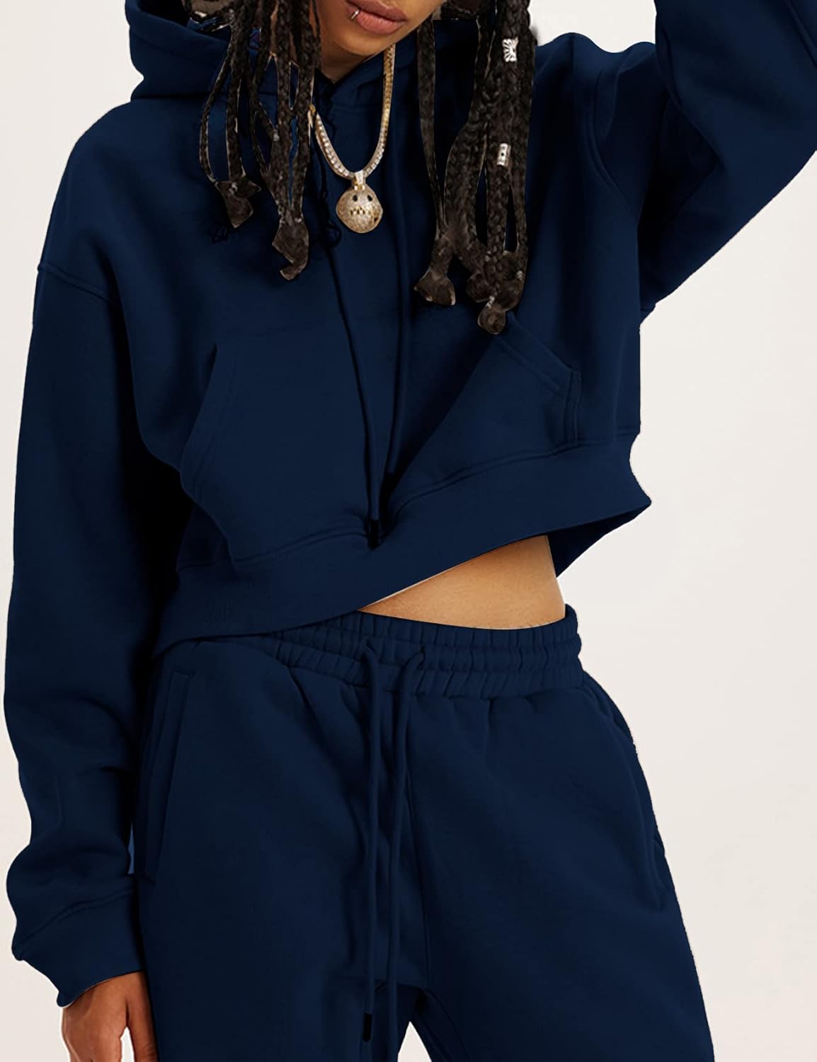 Flygo Womens Fleece 2 Piece Outfits Sweatsuit Crop Pullover Sweatshirt Joggers Pants Tracksuit Set - Image 3