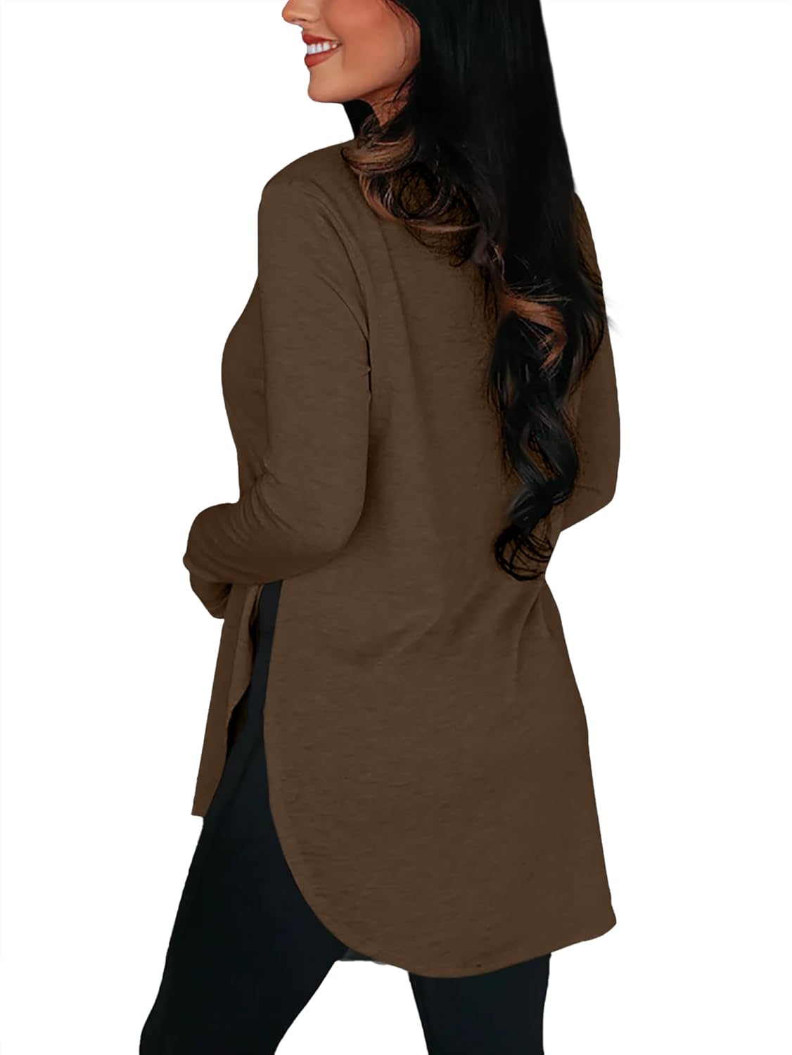BZB Womens Long Sleeve Tunic Tops Fall Casual Crew Neck Side Split Hi-Low Hem Loose Shirts To Wear With Leggings - Image 2