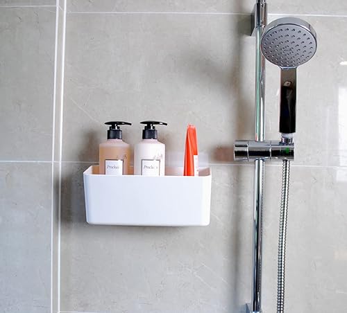 Miniatura 2 de Estante de baño, estante adhesivo para ducha, organizador de baño, sin taladro, cesta de ducha de plástico, estante de almacenamiento blanco para