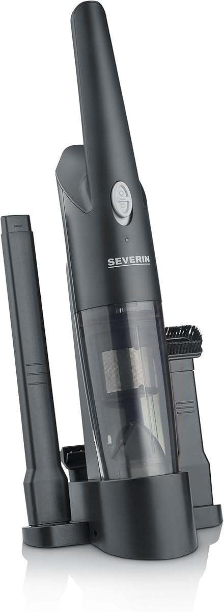 Severin 3-in-1 Handstaubsauger Akku, schlankes Design, bis zu 25 Minuten Laufzeit, 275 ml, Nass- & Trockensauger, mit Gummidüse, aufsteckbarer Möbelaufsatz, schwarz, HV 7132