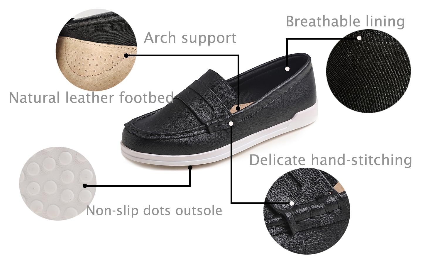 Feversole Comfort Women's Leather Daily Loafer Driving Flats Flexible Walking Boat Shoes