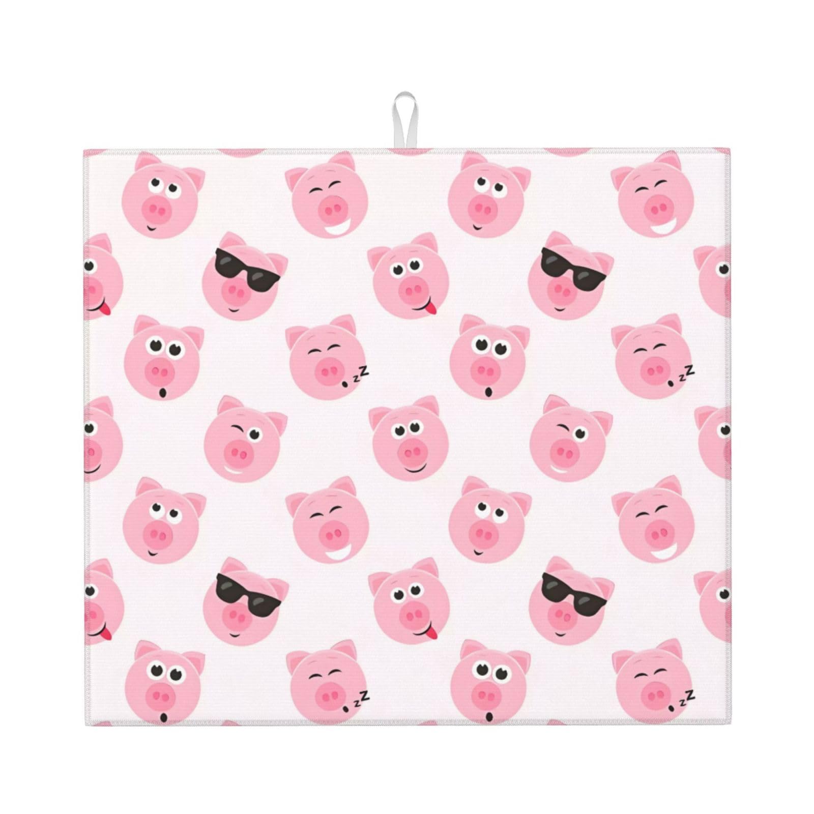 HJFCZH Funny Pink Pig Face Prints Kitchen Drying Mat – Absorbent Microfiber Throw for Dishes, Non-Slip Counter Cover, Quick-Drying Layer with Fade-Resistant Print