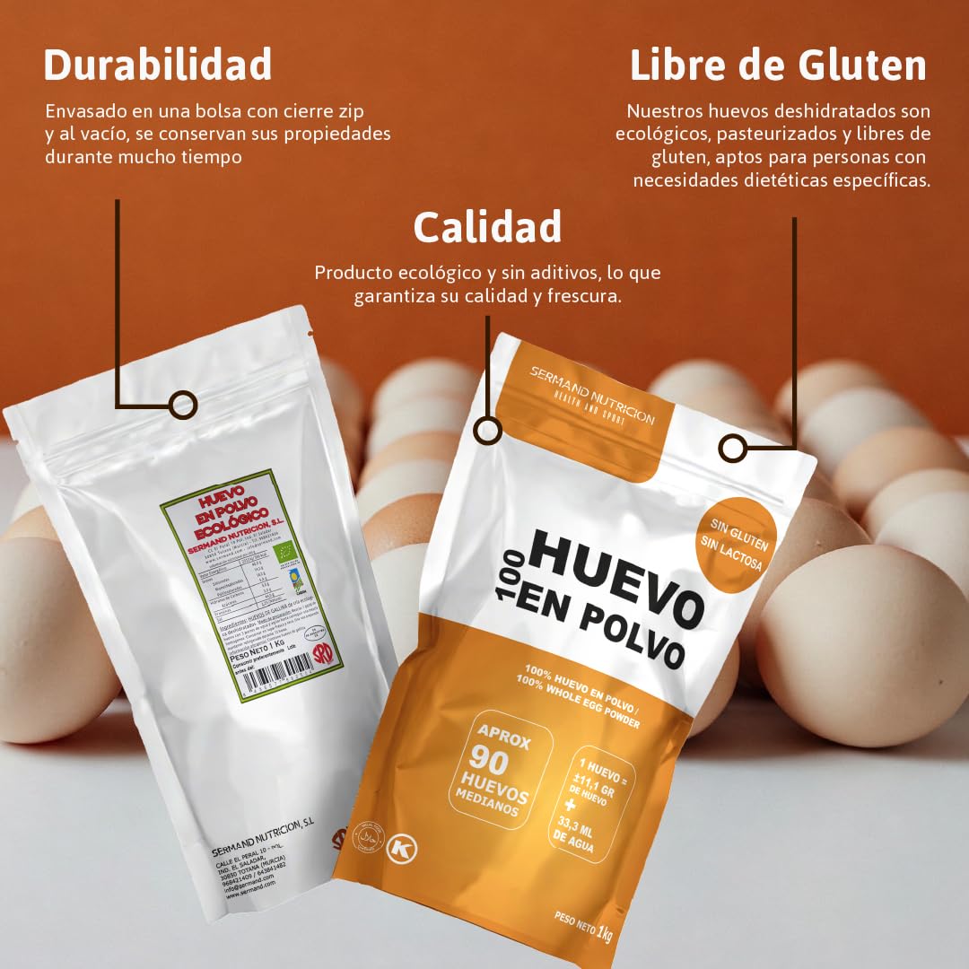 Bio-Eipulver (1 kg) | Ökologische Eier | Getrocknetes Ei | Ohne Zusatzstoffe | Laktosefrei | Glutenfrei | Im wiederverschließbaren Zip-Beutel