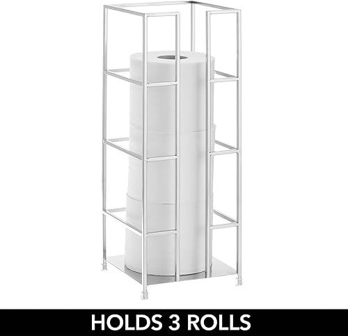 Miniatura 4 de mDesign Soporte de torre de reserva de papel higiénico de metal, 3 rollos de papel higiénico jumbo para almacenamiento de rollos de papel higiénico
