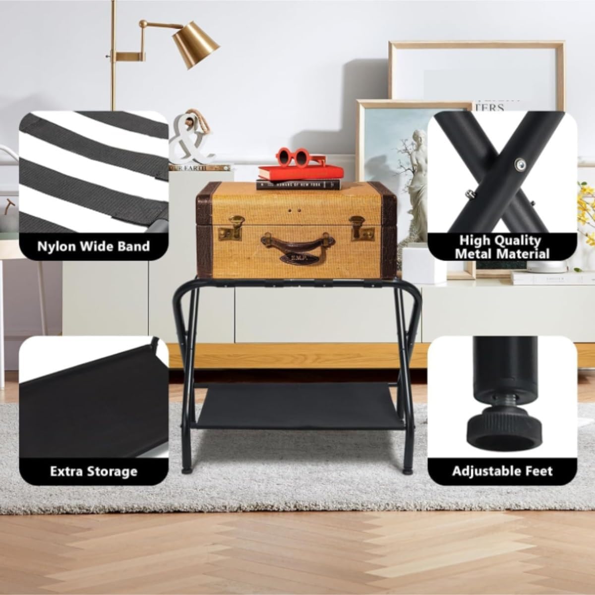 Bedroom Luggage Rack Removable Detachable Webbing Home Corner Luggage Storage Rack Suitcase Stand