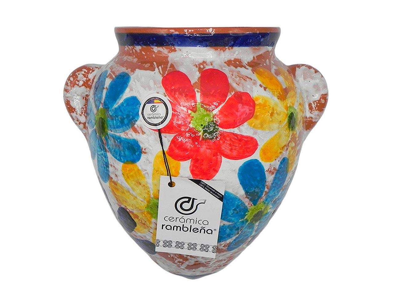 CERÁMICA RAMBLEÑA | Maceta Colgante orza | Maceta de Barro para Colgar | Maceta Pared | Patios de Córdoba Decorado Primavera | 100% Decorada a Mano | 25x26x18 cm