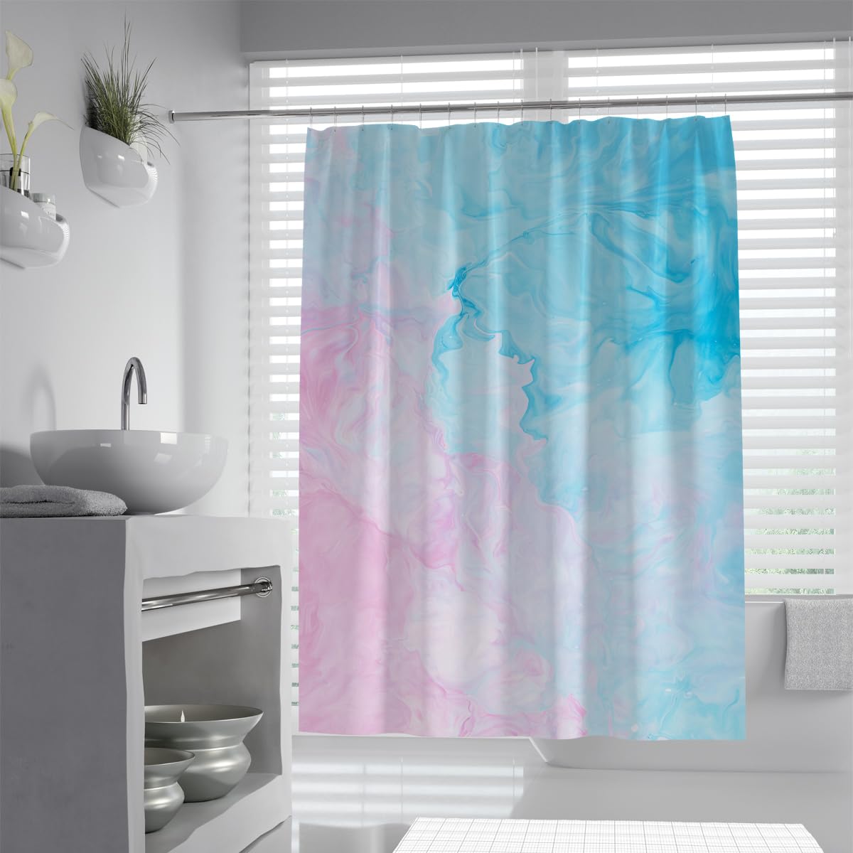 UIRINGART Gradient Shower Curtains W150xL200cm Pink Cyan Sky Blue Marble Fluid Inks Wave Pattern Mildew Mould Resistant Polyester Fabric Bathroom Wet Rooms