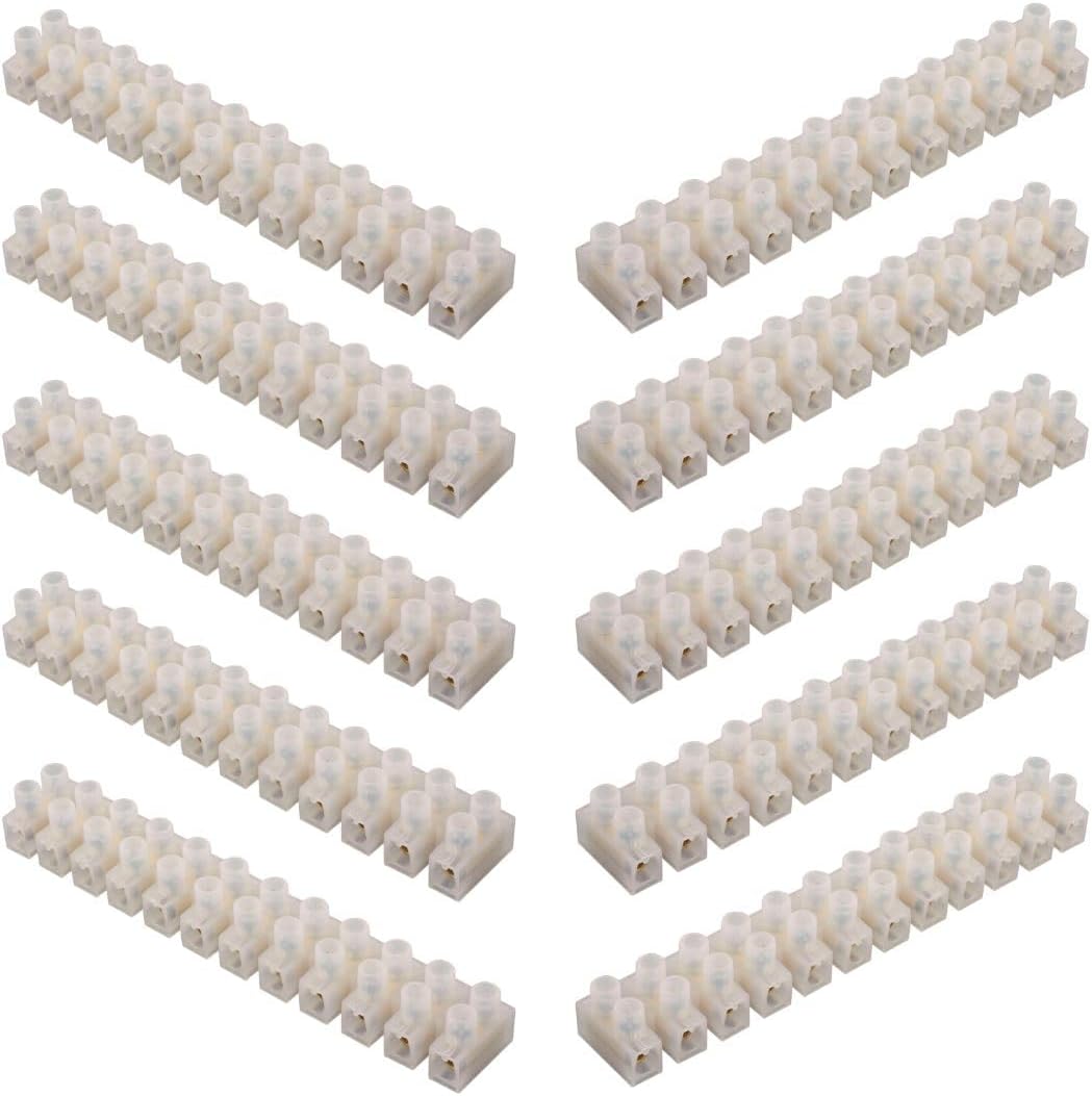 GTSE 10 Pack of 12 Way 30 Amp Electrical Connector Block, 165mm Length, White Terminal Block Electrical Connector Strips