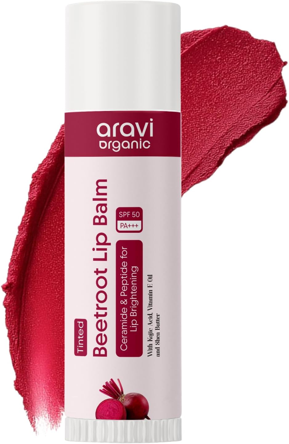 Beetroot Tinted Lip Balm SPF 50 PA+++ | For Dark & Pigmented Lips | Hydrates Dry & Chapped Lips | Enriched with Kojic Acid, Ceramide, Peptide | Soft, Glossy for Men & Women | 5g