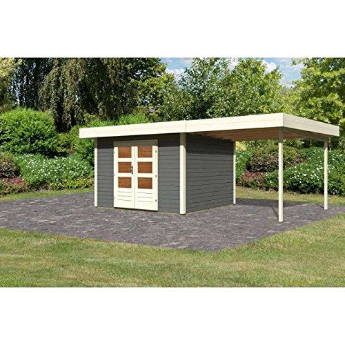 Karibu Gartenhaus Multi Cube 4 mit Anbau 300 cm | In Terragrau | Mit selbstklebender Dachfolie | 28 mm Wandstärke - 4010090782812 Karibu Gartenhaus Multi Cube 4 mit Anbau 300 cm | In Terragrau | Mit selbstklebender Dachfolie | 28 mm Wandstärke