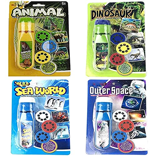 Projector Torch Projection Light, Kids Torch Projector Night Light Girls Xmas Gift, Animal Torches lamp Flashlight Educational Learning Bedtime Night Light for Children (4pcs)