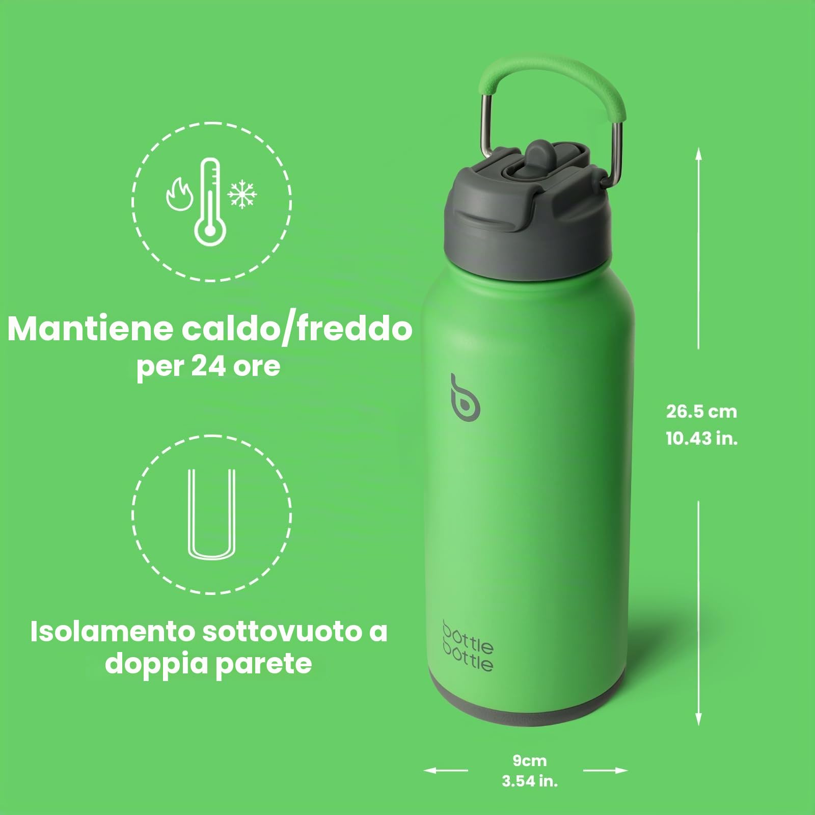 BOTTLE BOTTLE borraccia termica sport inox 32oz, cannuccia, portapillole