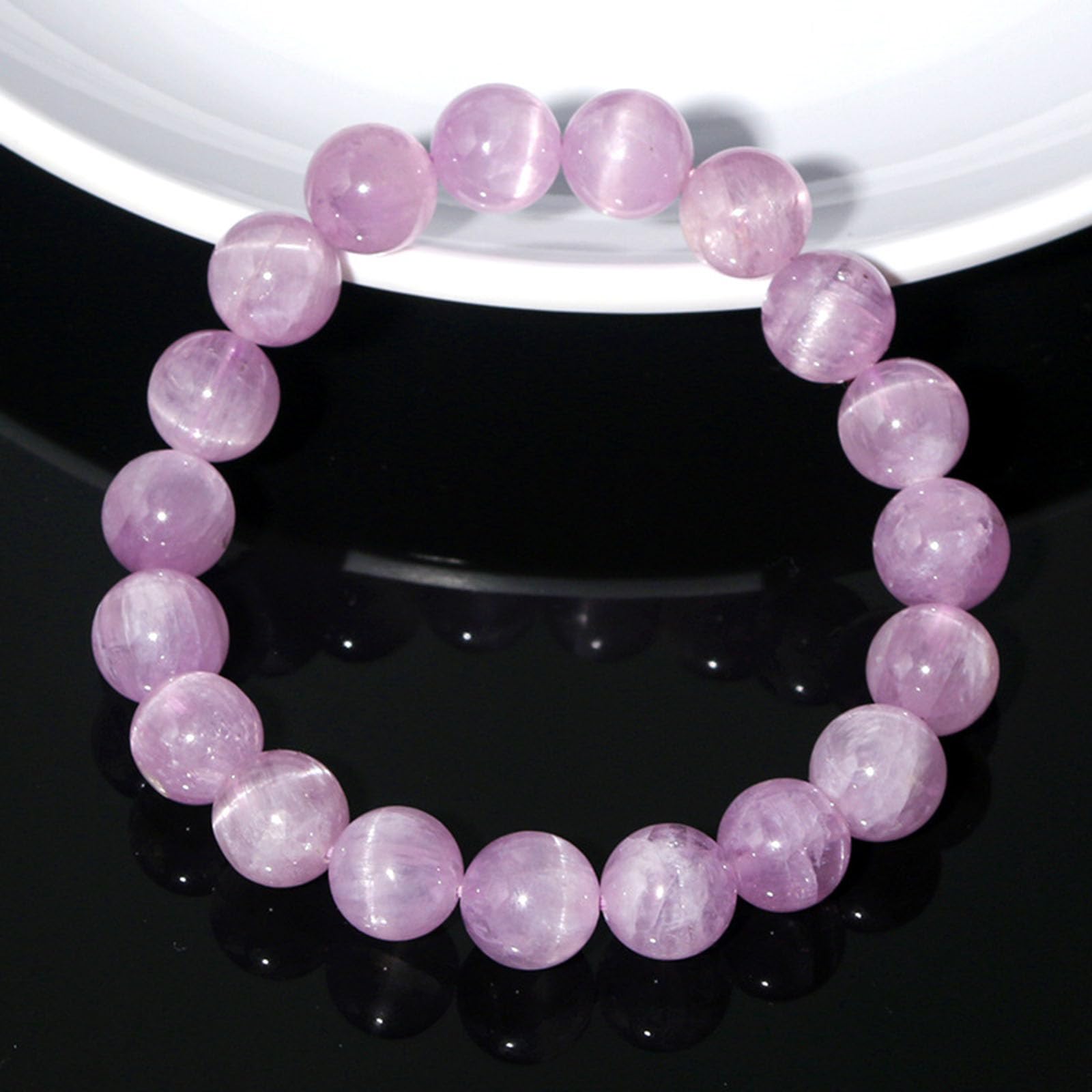 Pulsera de Cristal, Cuentas Redondas de Cristal Natural, Pulseras elásticas Piedras Preciosas moradas for meditación, sanación, Equilibrio, Reiki, 9 mm(15mm)