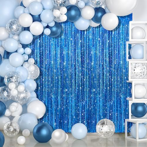 Crosize 2 Pack Laser Royal Blue Party Streamers Backdrop, 3.3 x 9.9 ft — view 2